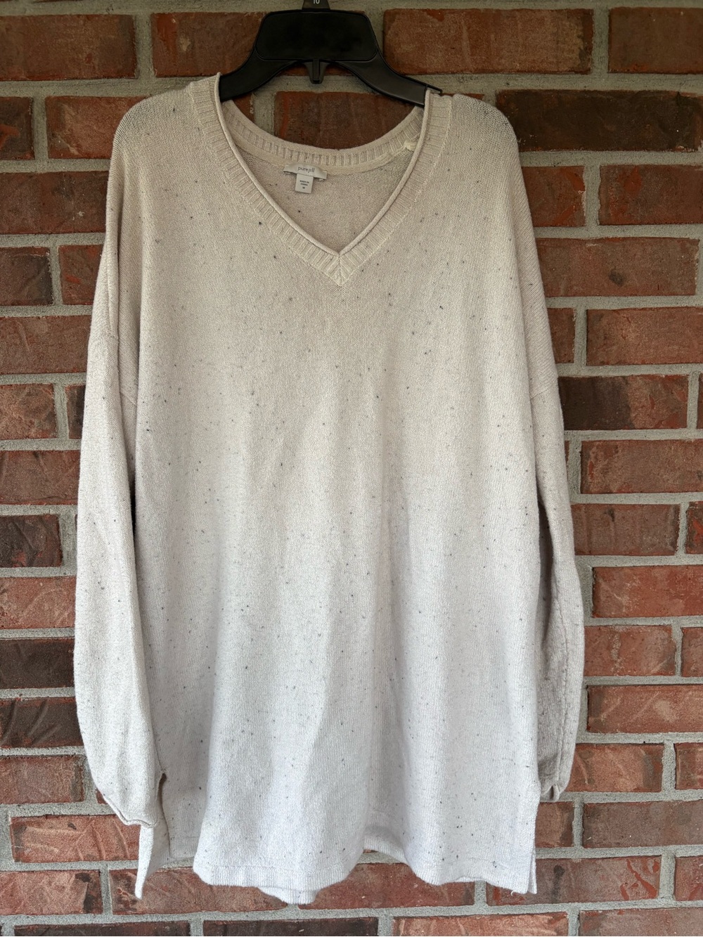 Pure Jill oversized long length V-Neck Long Sleeve Sweater in Light Cream